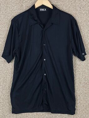 Vintage YMLA Shirt Men M/L 90s Club Raver Disco Collar Black Rockabilly S21